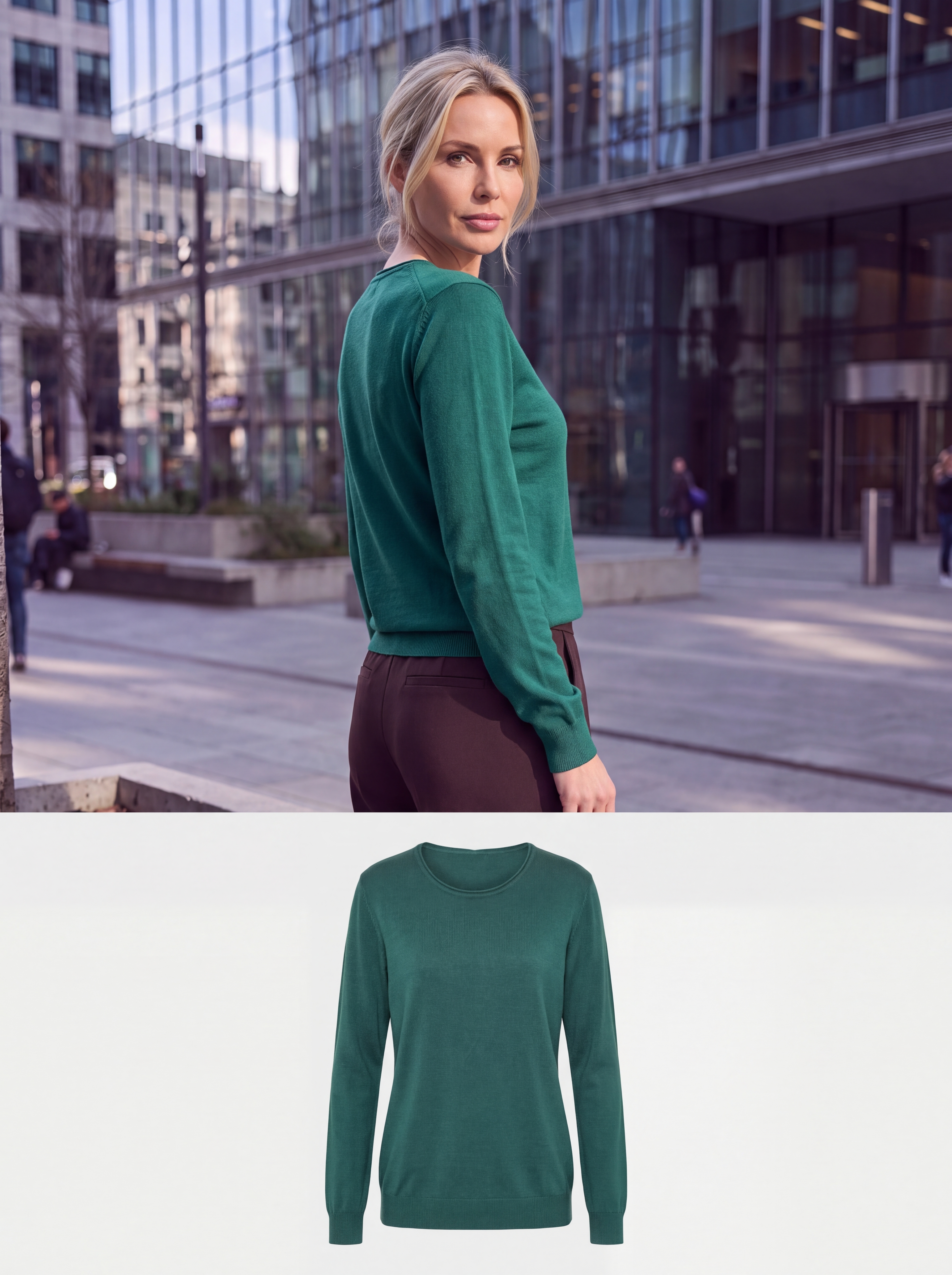 Dámsky pulóver s okrúhlym výstrihom H.WINTER EMERALD GREEN smaragdovo zelená s.WEAR 2